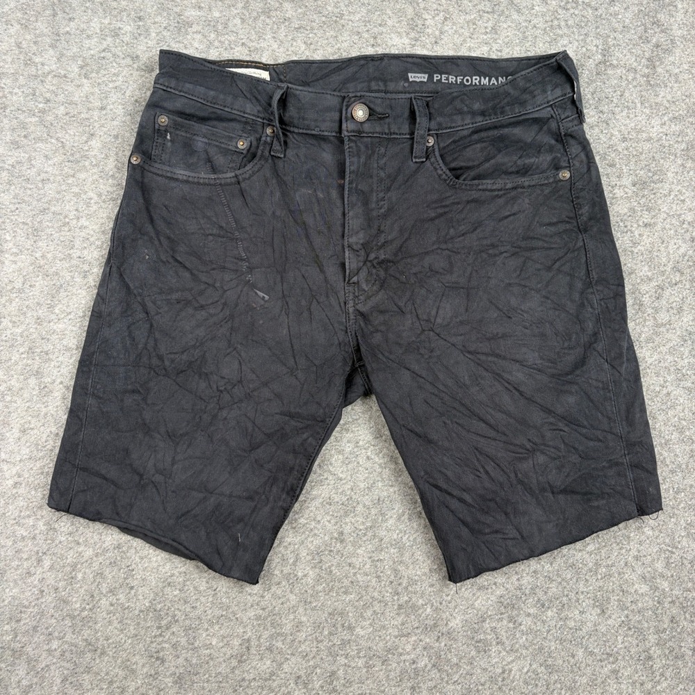 Levis 512 Denim Shorts Mens 32x30 Black Performance Cut Off Raw Hem Jean